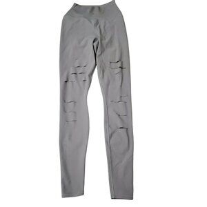 Alo Yoga Womens Leggings XS‎ Gray High Waist Ripped Warrior Full Length Yoga